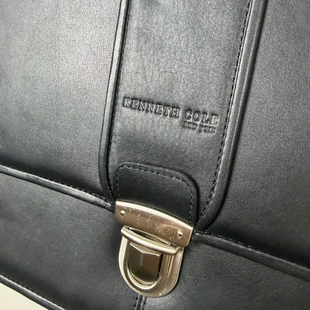 Kenneth Cole Laptop Bag Men's Black Leather Portfolio Lock Classic Top Handle